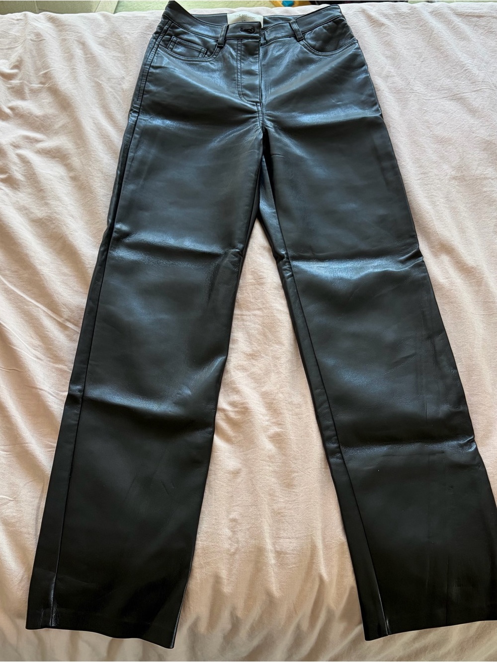Aritzia Wilfred Black Faux Leather Wide-Leg Jeans
